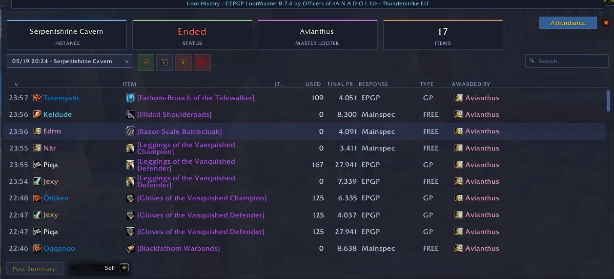 CEPGP LootMaster raid loot geçmişi